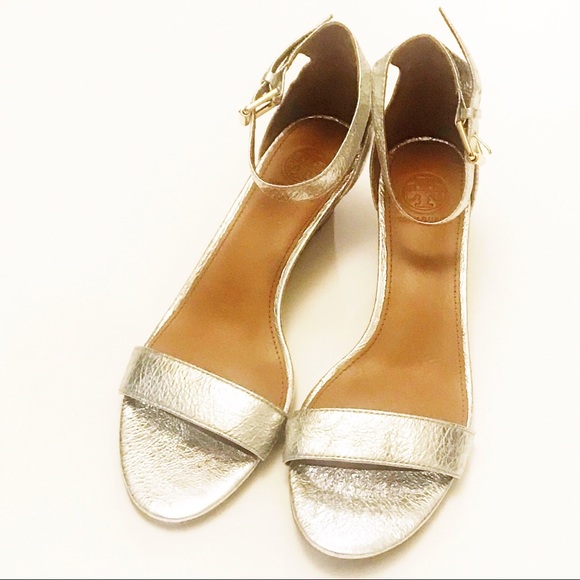 Tory Burch Silver Savannah Wedge Sandals - Picture 2 of 7